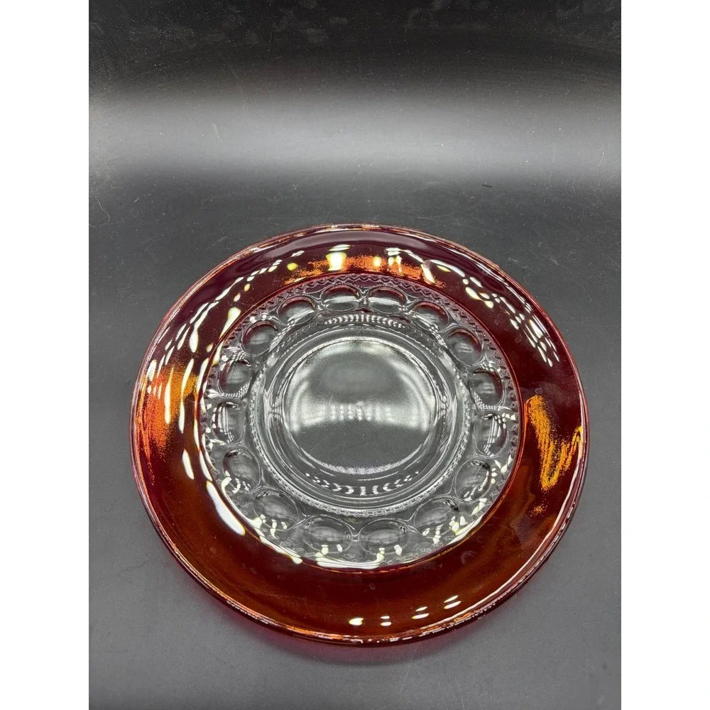 Vintage Indiana Glass Kings Crown Ruby Red Flashed Thumbprint Plates Set of 2